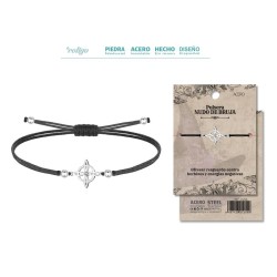 Pulsera Hilo Encerado con Nudo De Bruja en Acero Plateado (P2) ·